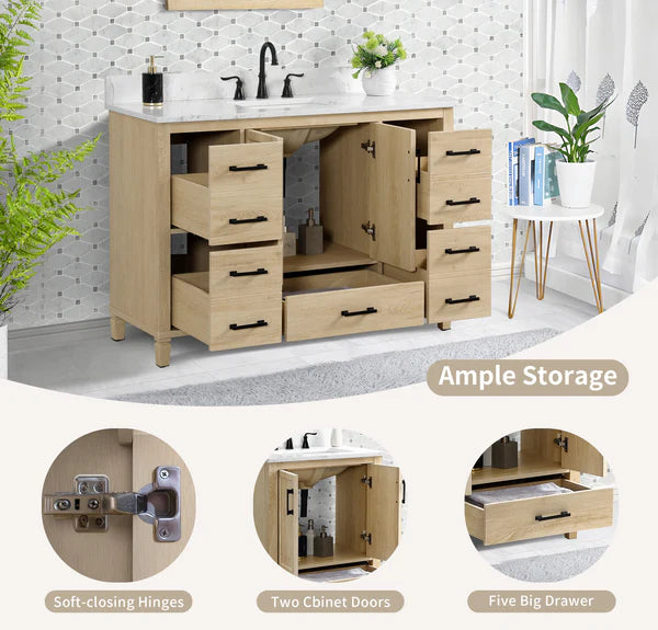 OasisTile Vantique 48" Single Vanity With Carrara white Engineered Stone Top Horizon Tile