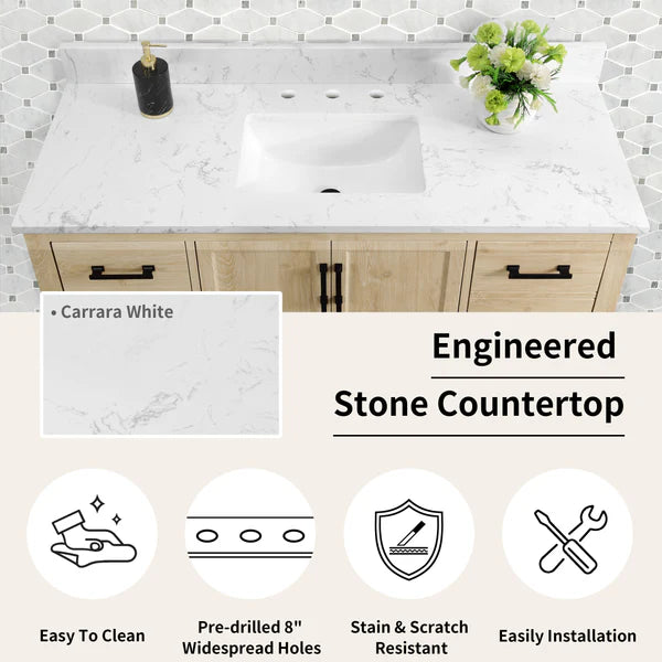 OasisTile Vantique 48" Single Vanity With Carrara white Engineered Stone Top Horizon Tile