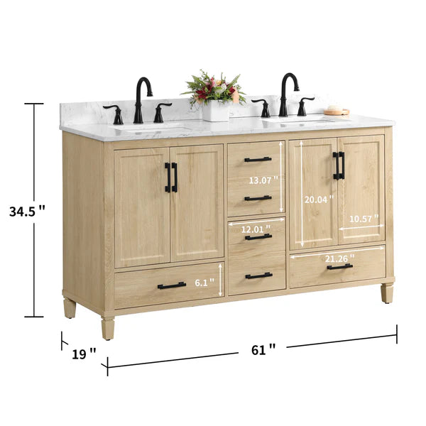 OasisTile Vantique 60" Double Vanity With Carrara white Engineered Stone Top Horizon Tile