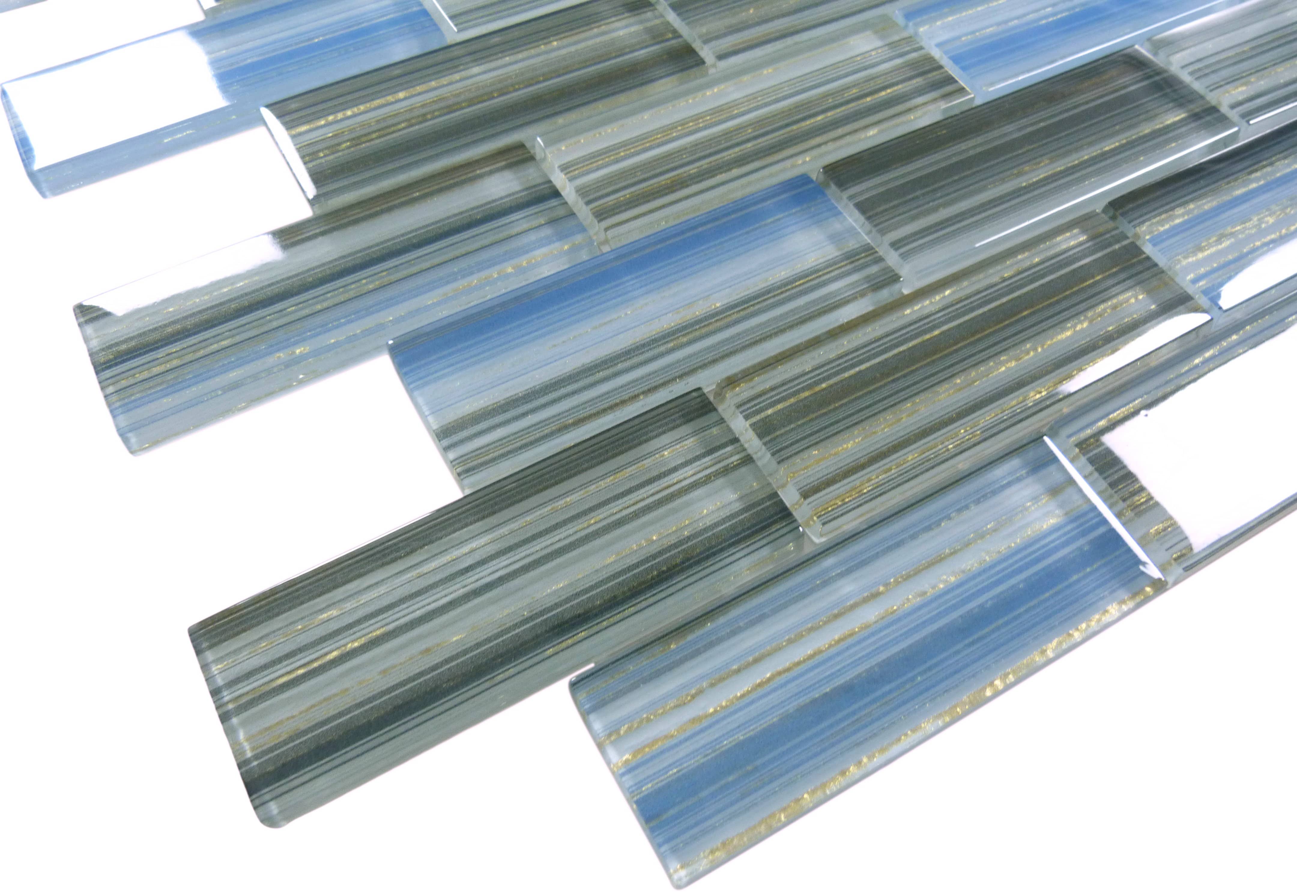 Renascence Cerulean Gold 1.5x4 Glass Tile