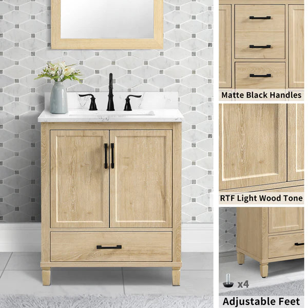 OasisTile Vantique 24“ Single Vanity With Carrara White Engineered Stone Top Horizon Tile