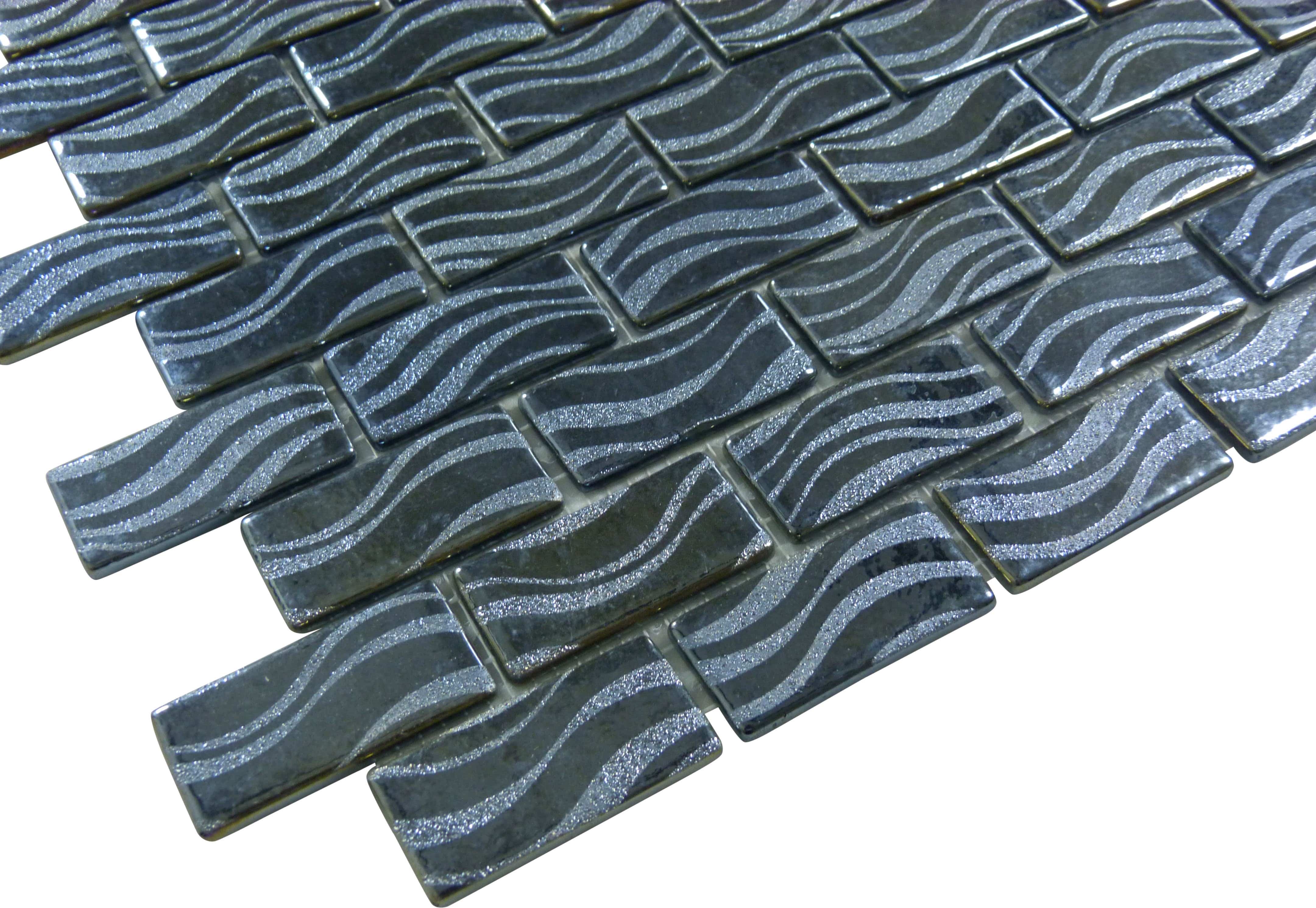 Glitter Black 1x2 Glossy Glass Tile Absolut Glass
