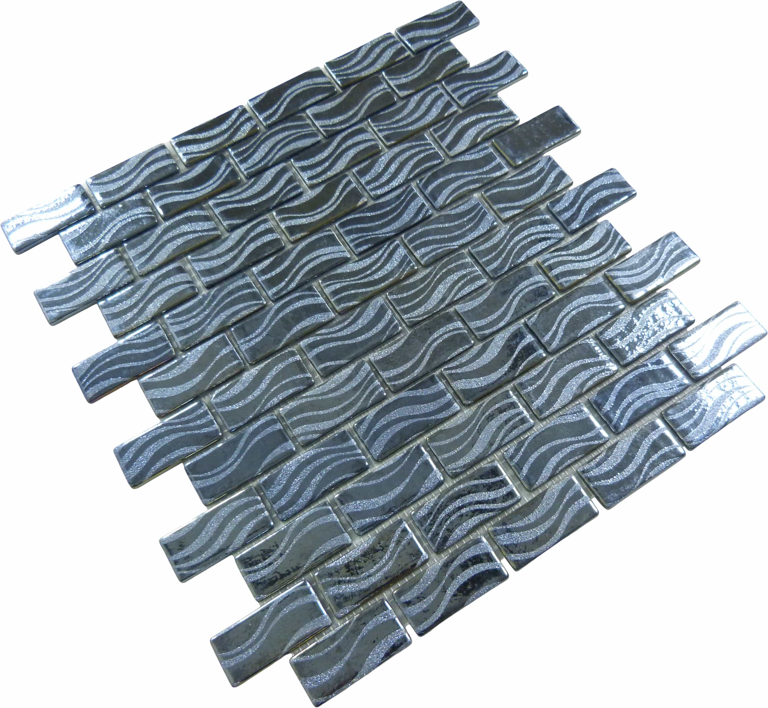Glitter Black 1x2 Glossy Glass Tile Absolut Glass