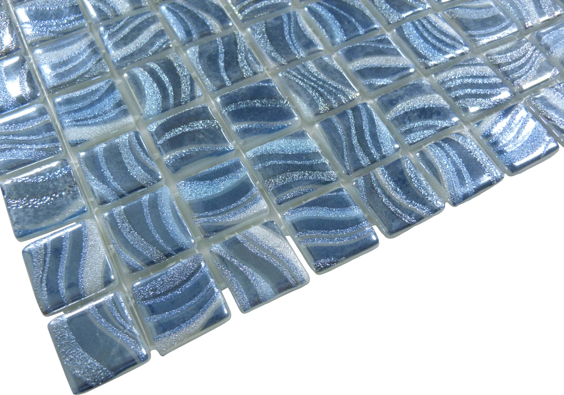 Glitter Blue 1x1 Glossy Glass Tile Absolut Glass