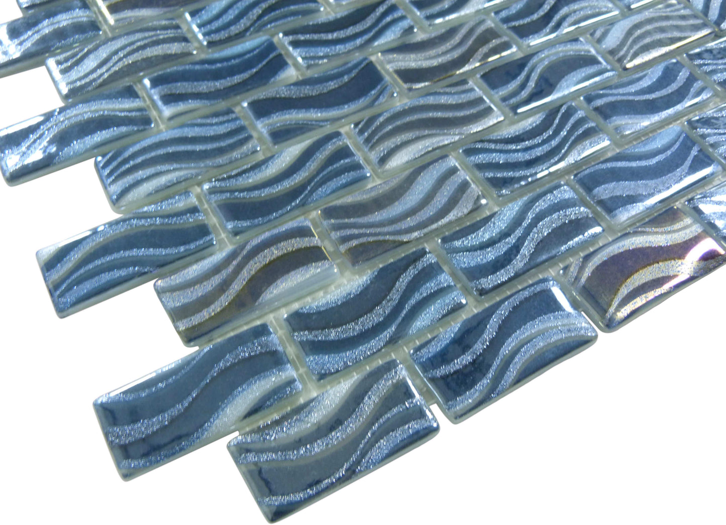 Glitter Blue 1x2 Glossy Glass Tile Absolut Glass