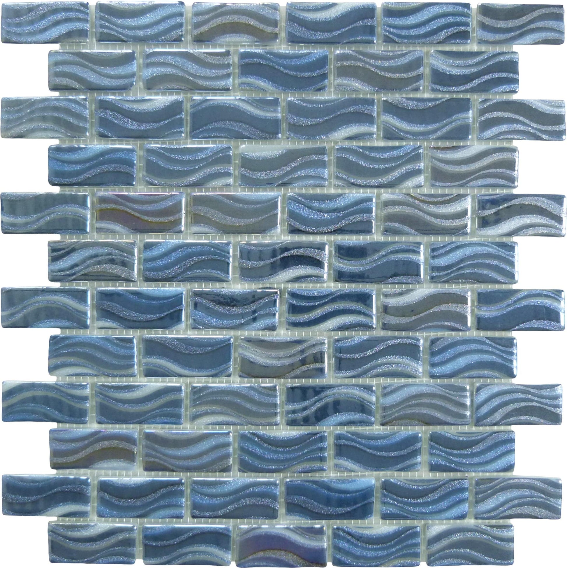 Glitter Blue 1x2 Glossy Glass Tile Absolut Glass