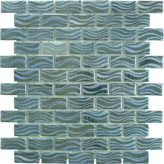 Glitter Green 1x2 Glossy Glass Tile Absolut Glass