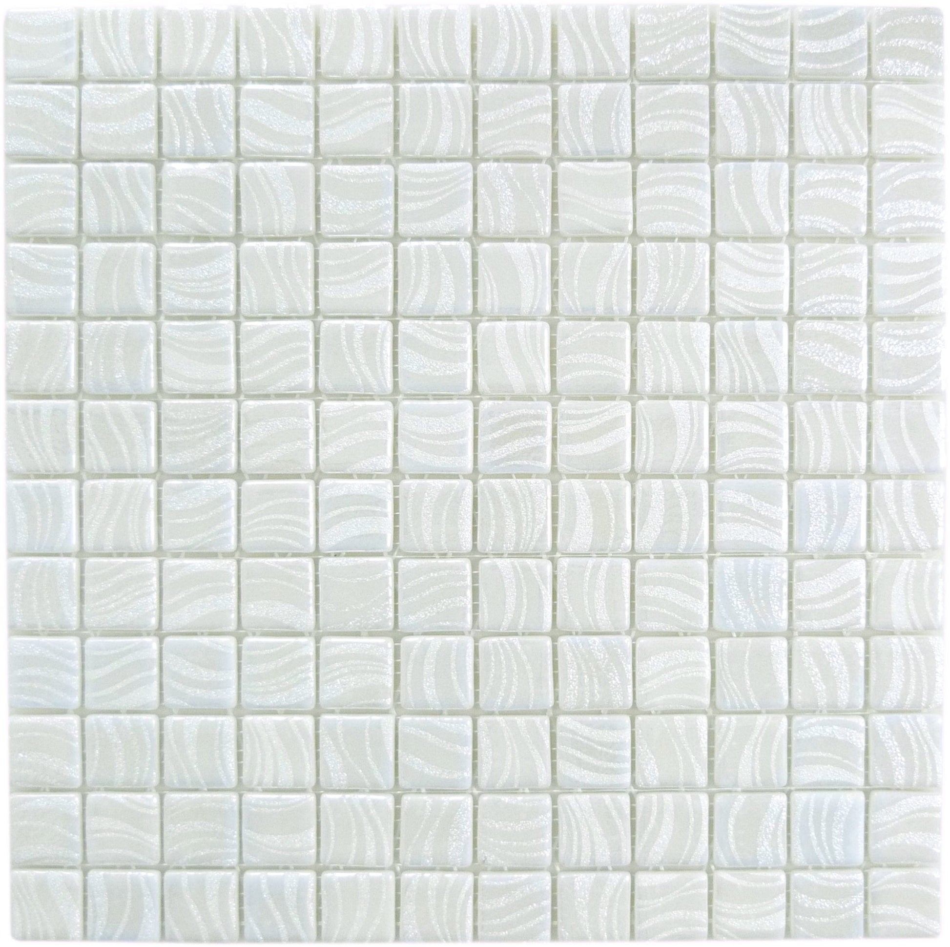 Glitter White 1x1 Glossy Glass Tile Absolut Glass