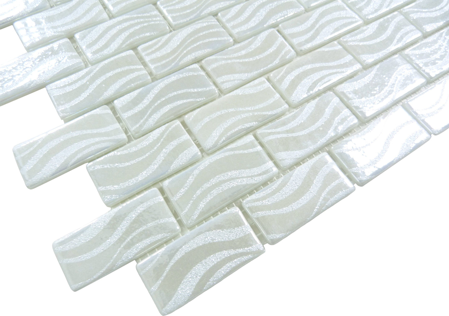 Glitter White 1x2 Glossy Glass Tile Absolut Glass