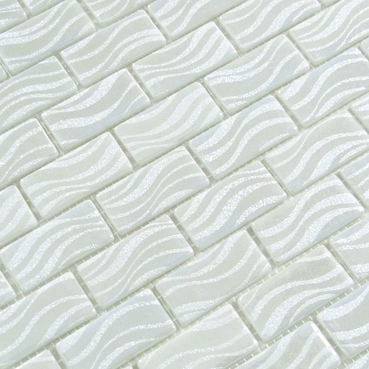 Glitter White 1x2 Glossy Glass Tile Absolut Glass