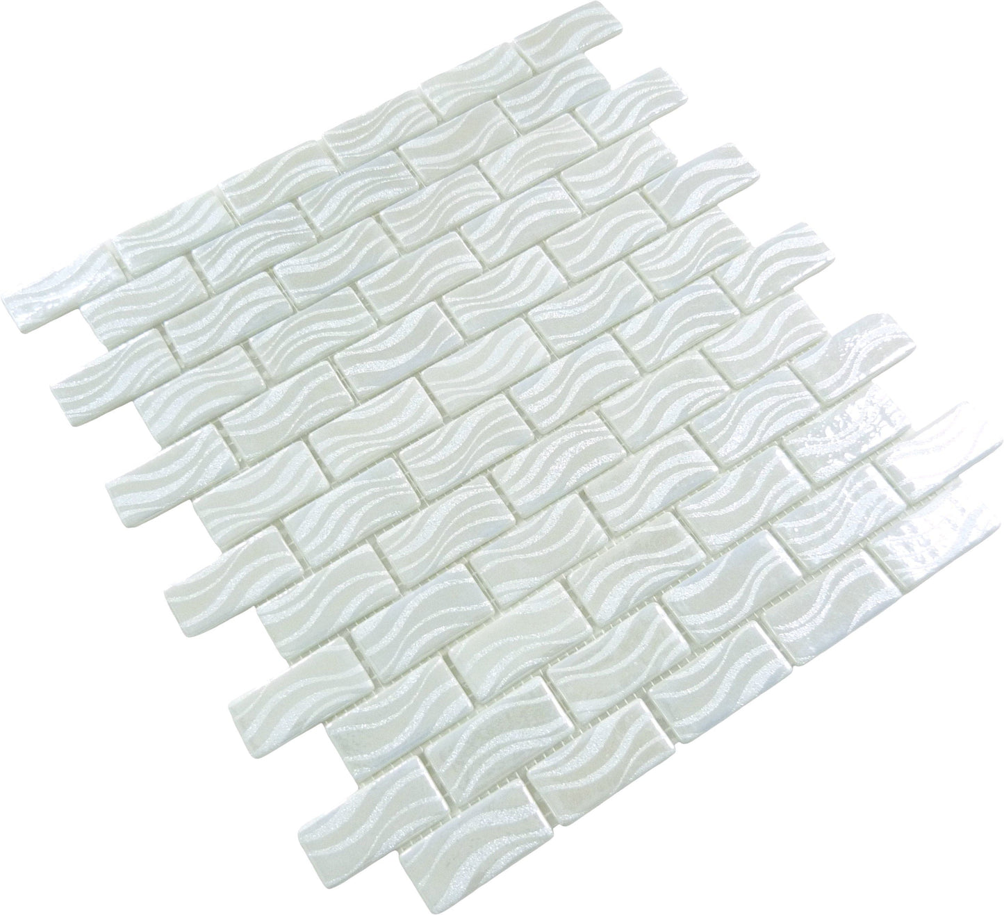 Glitter White 1x2 Glossy Glass Tile Absolut Glass