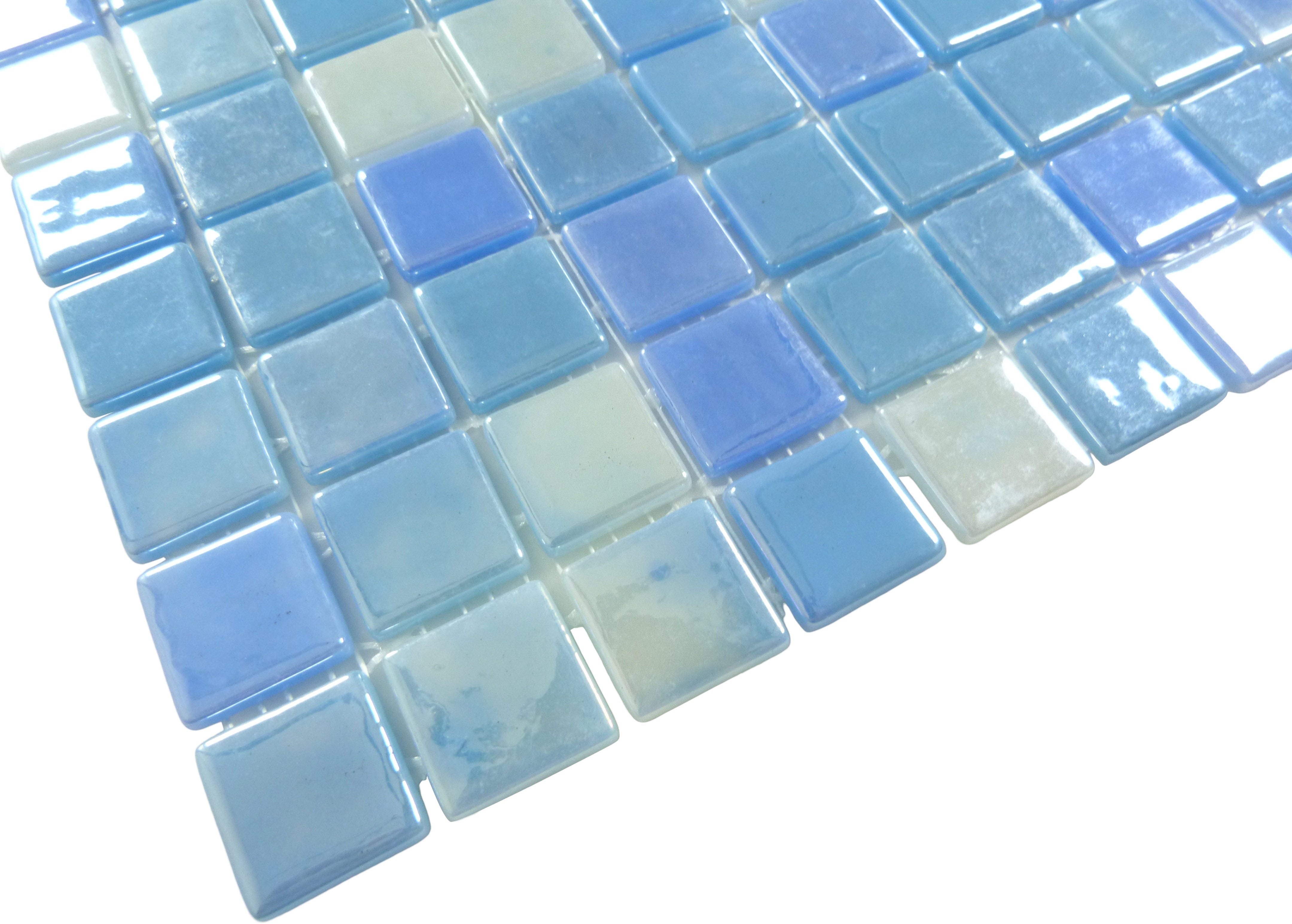 Blue Lagoon Blend 1x1 Glossy Glass Tile Absolut Glass