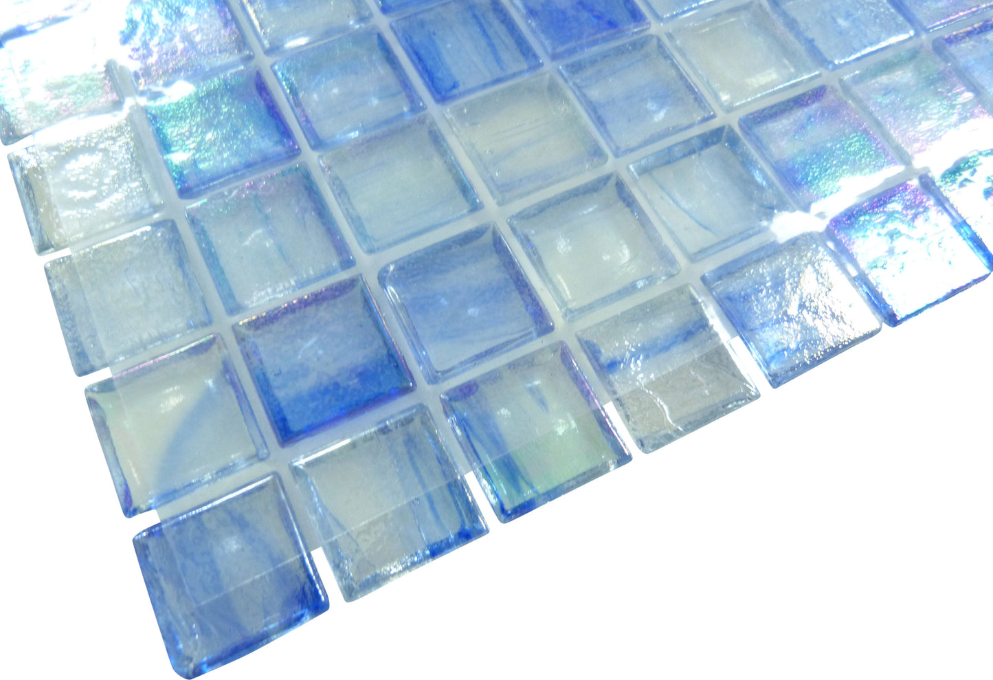 Blue 1x1 Glossy and Iridescent Glass Tile Botanical Glass