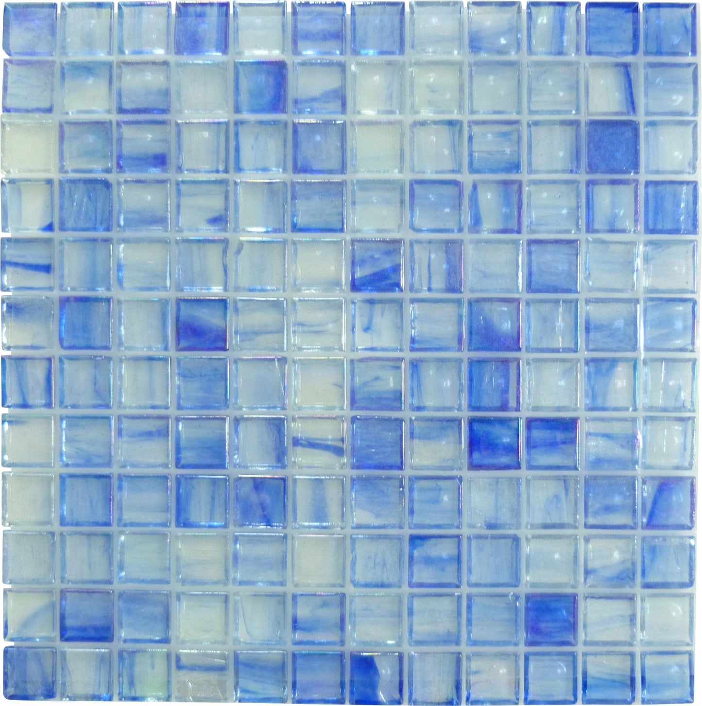 Blue 1x1 Glossy and Iridescent Glass Tile Botanical Glass