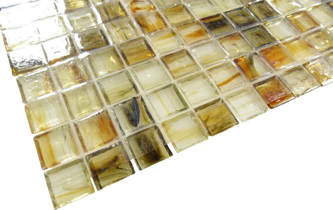 Bronze 1x1 Glossy Glass Tile Botanical Glass