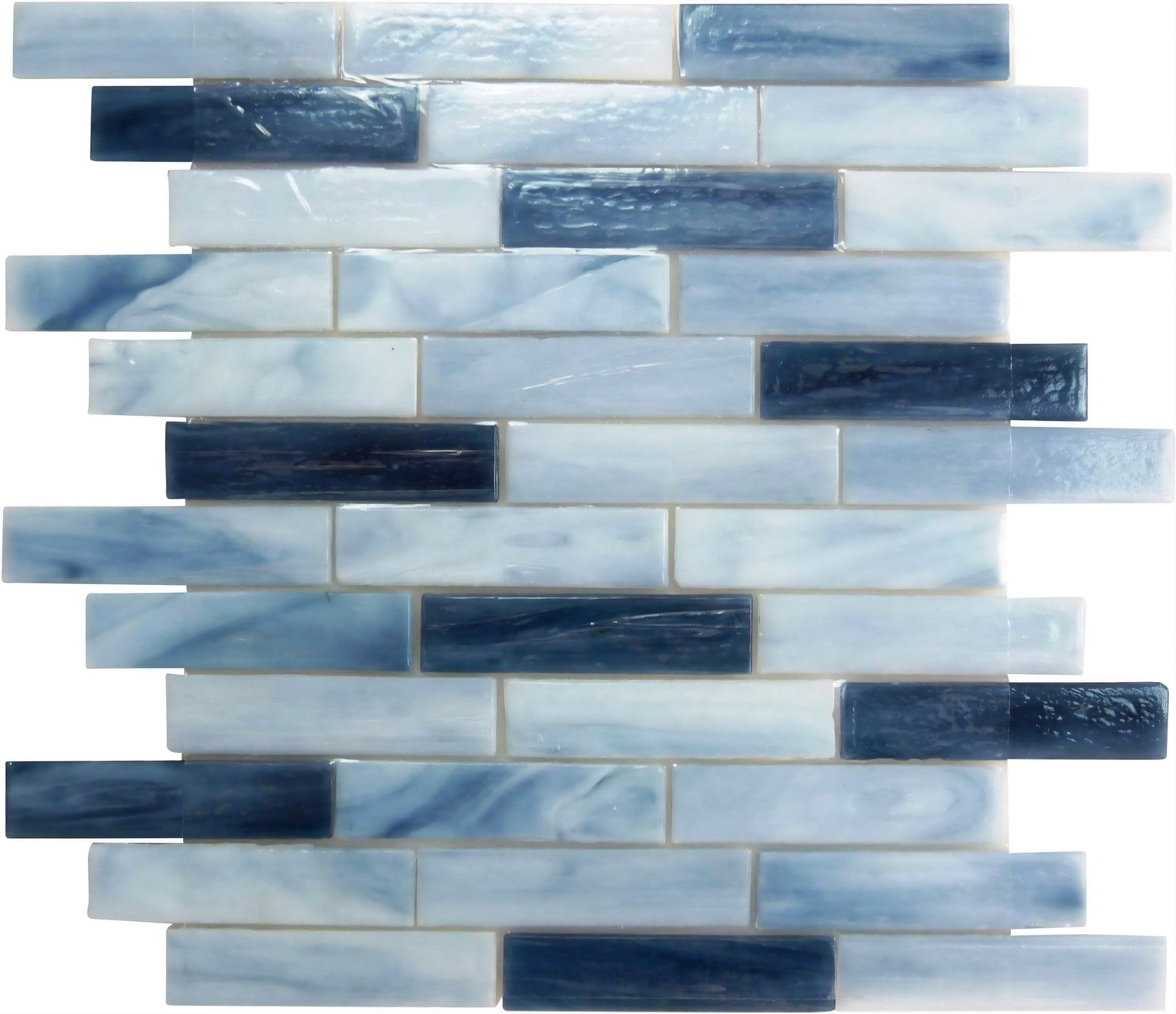 Clouds Blue 1x4 Glossy Glass Tile Botanical Glass