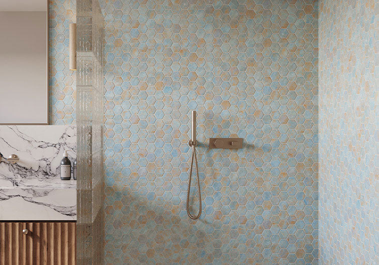 Verismo Brunito Blue 2" Hexagon Recycled Glass Mosaic Tile