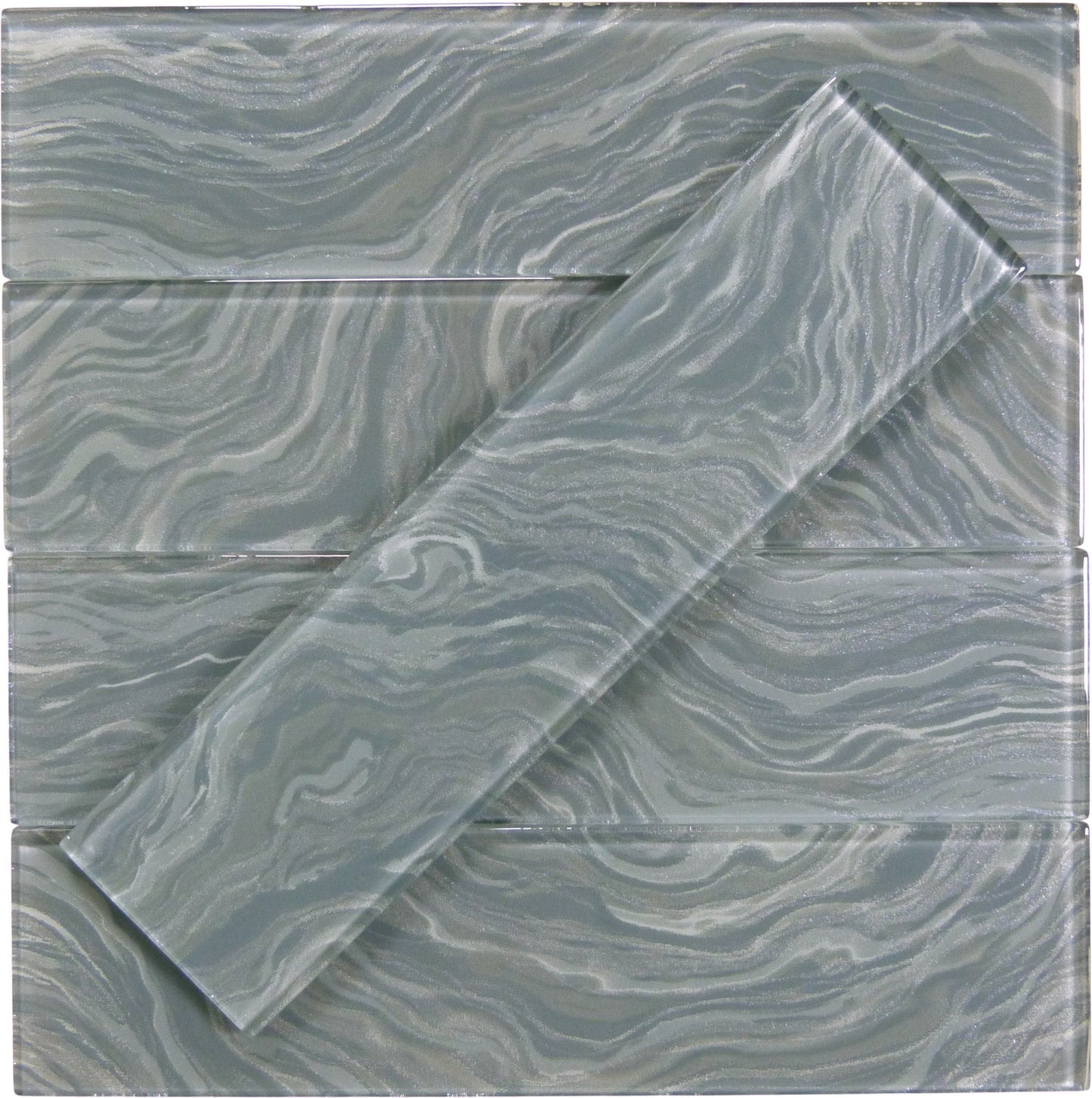 Oceanique High Tide Grey 3x12 Glossy Glass Tile Dynamic Surfaces