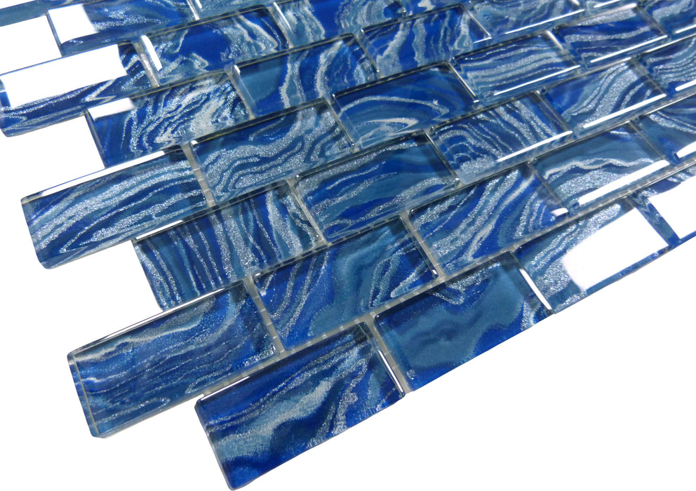 Oceanique High Tide Navy Blue 1x2 Glossy Glass Tile Dynamic Surfaces