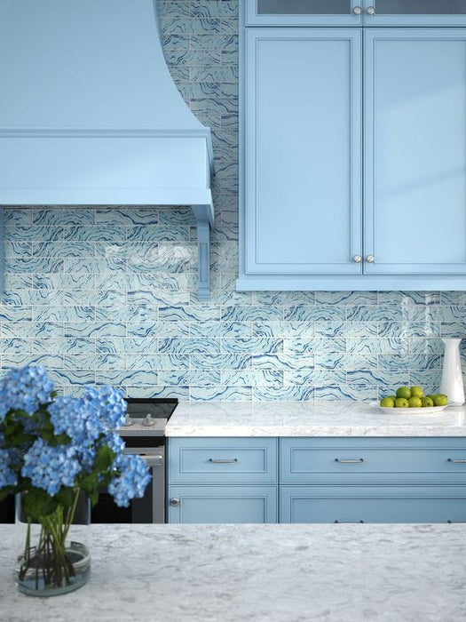 Oceanique High Tide Sky Blue 3x12 Glossy Glass Tile Dynamic Surfaces