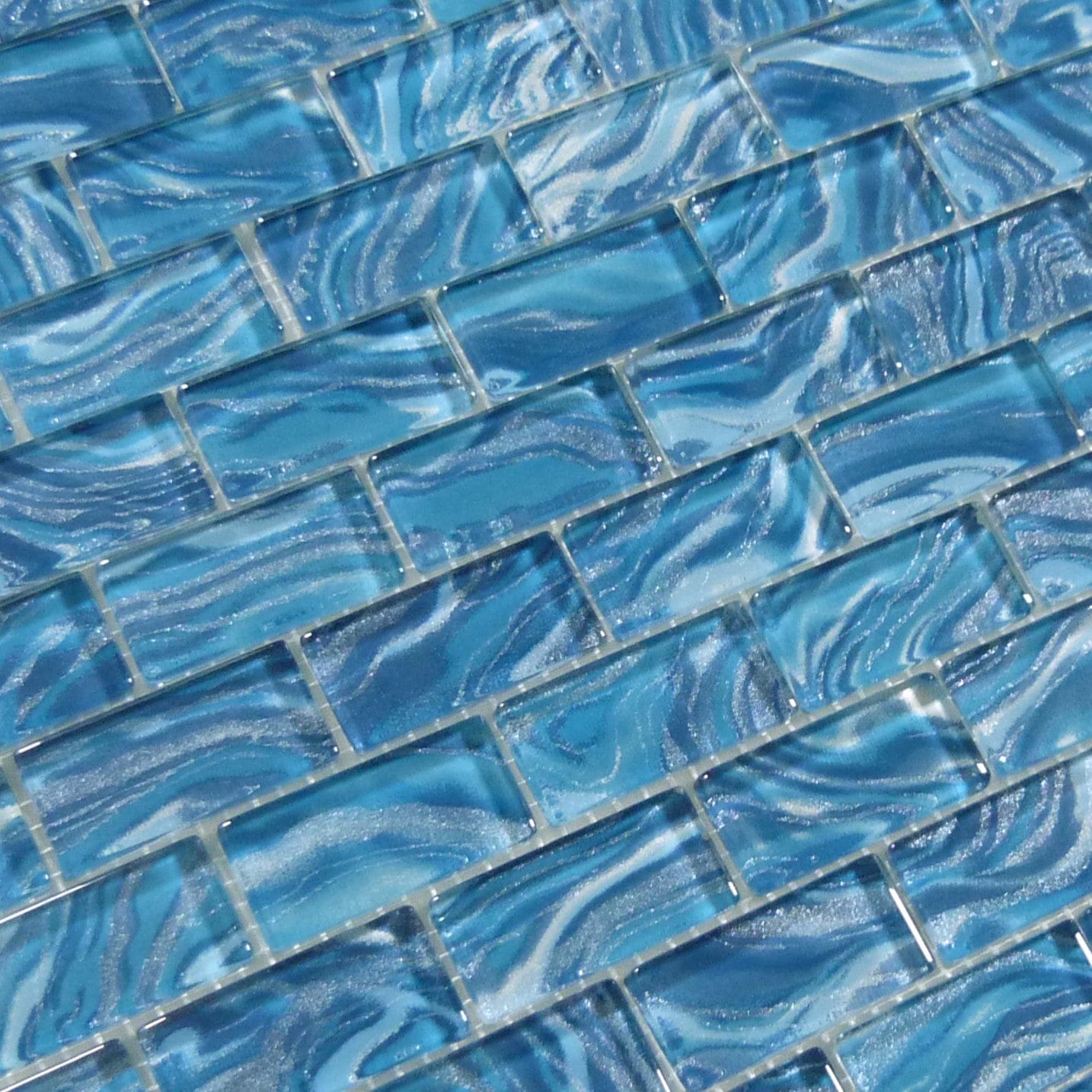 Oceanique High Tide Teal Green 1x2 Glossy Glass Tile Dynamic Surfaces