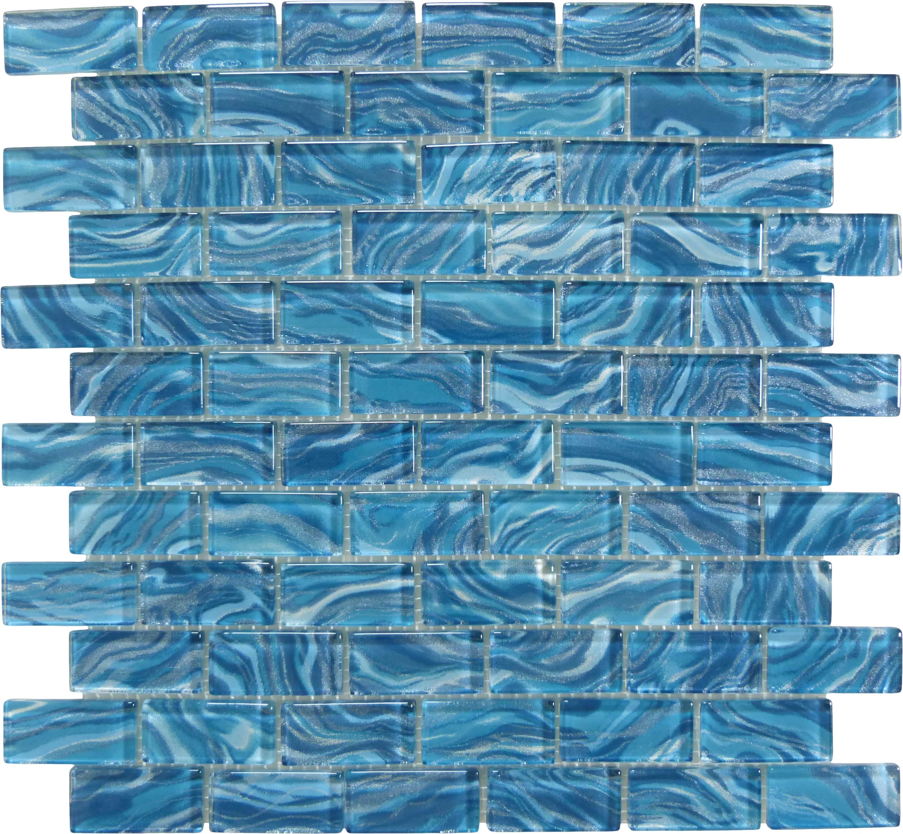 Oceanique High Tide Teal Green 1x2 Glossy Glass Tile Dynamic Surfaces