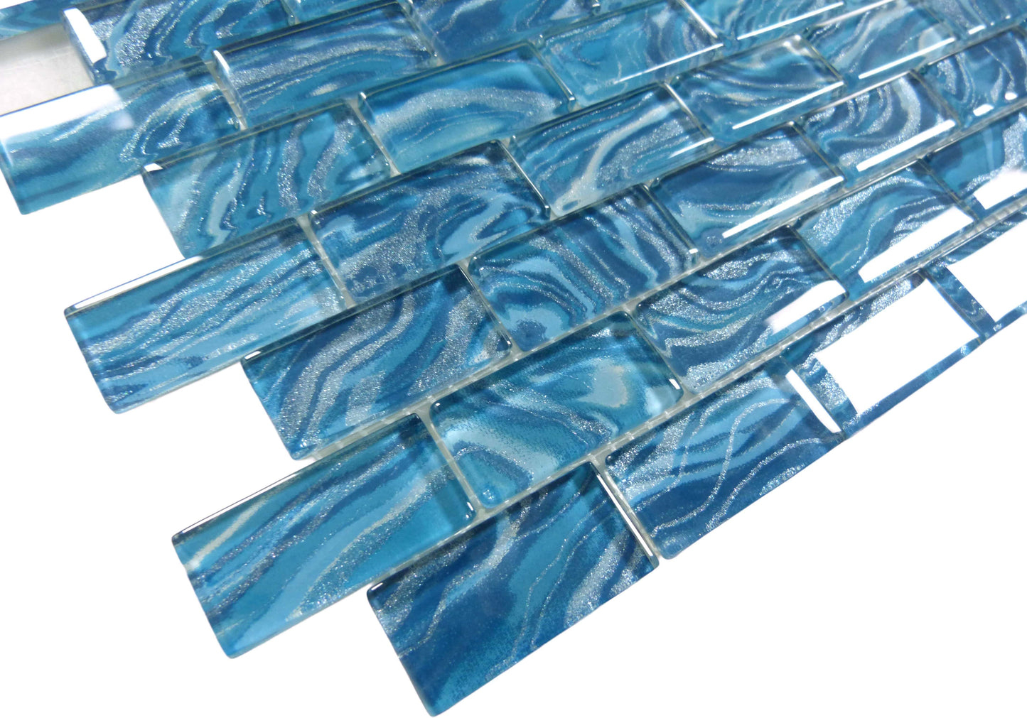 Oceanique High Tide Teal Green 1x2 Glossy Glass Tile Dynamic Surfaces