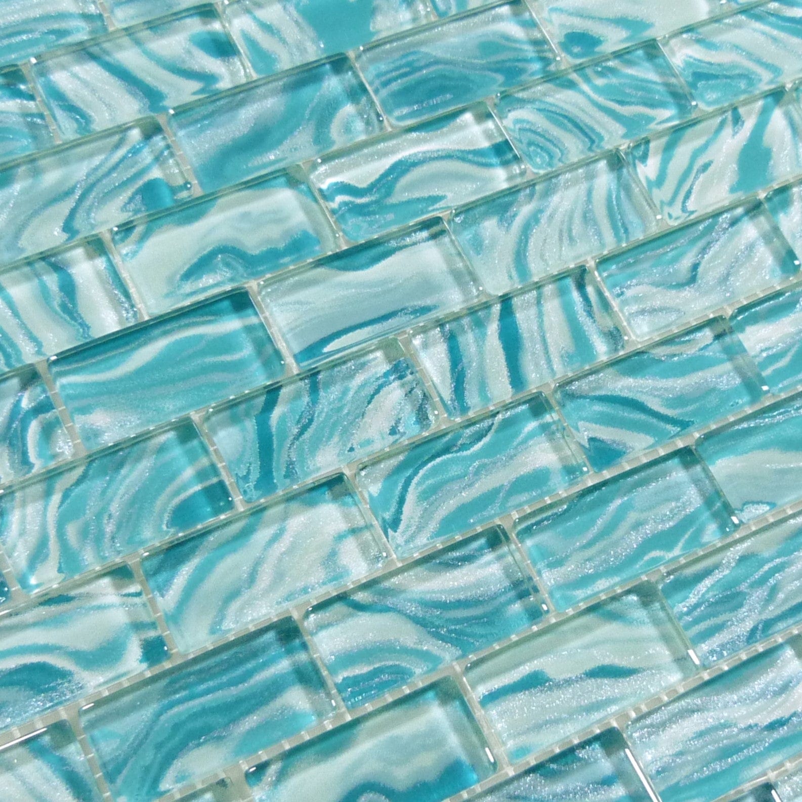 Oceanique High Tide Turquoise 1x2 Glossy Glass Tile Dynamic Surfaces