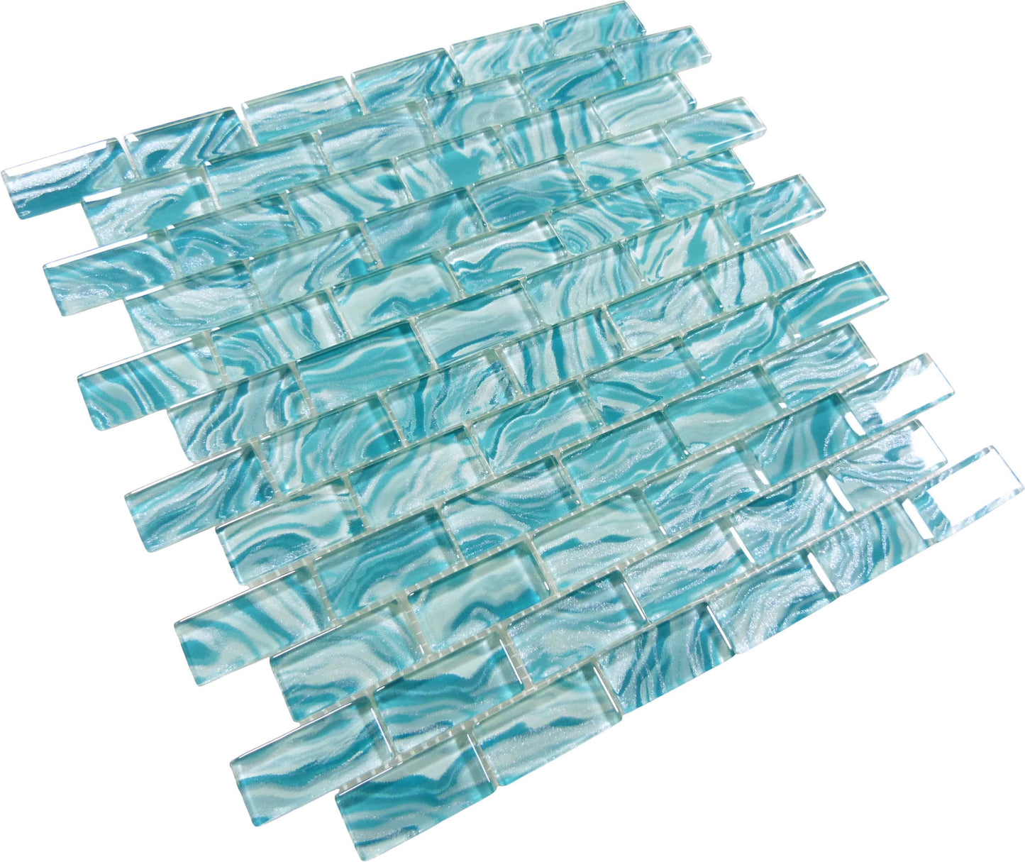 Oceanique High Tide Turquoise 1x2 Glossy Glass Tile Dynamic Surfaces