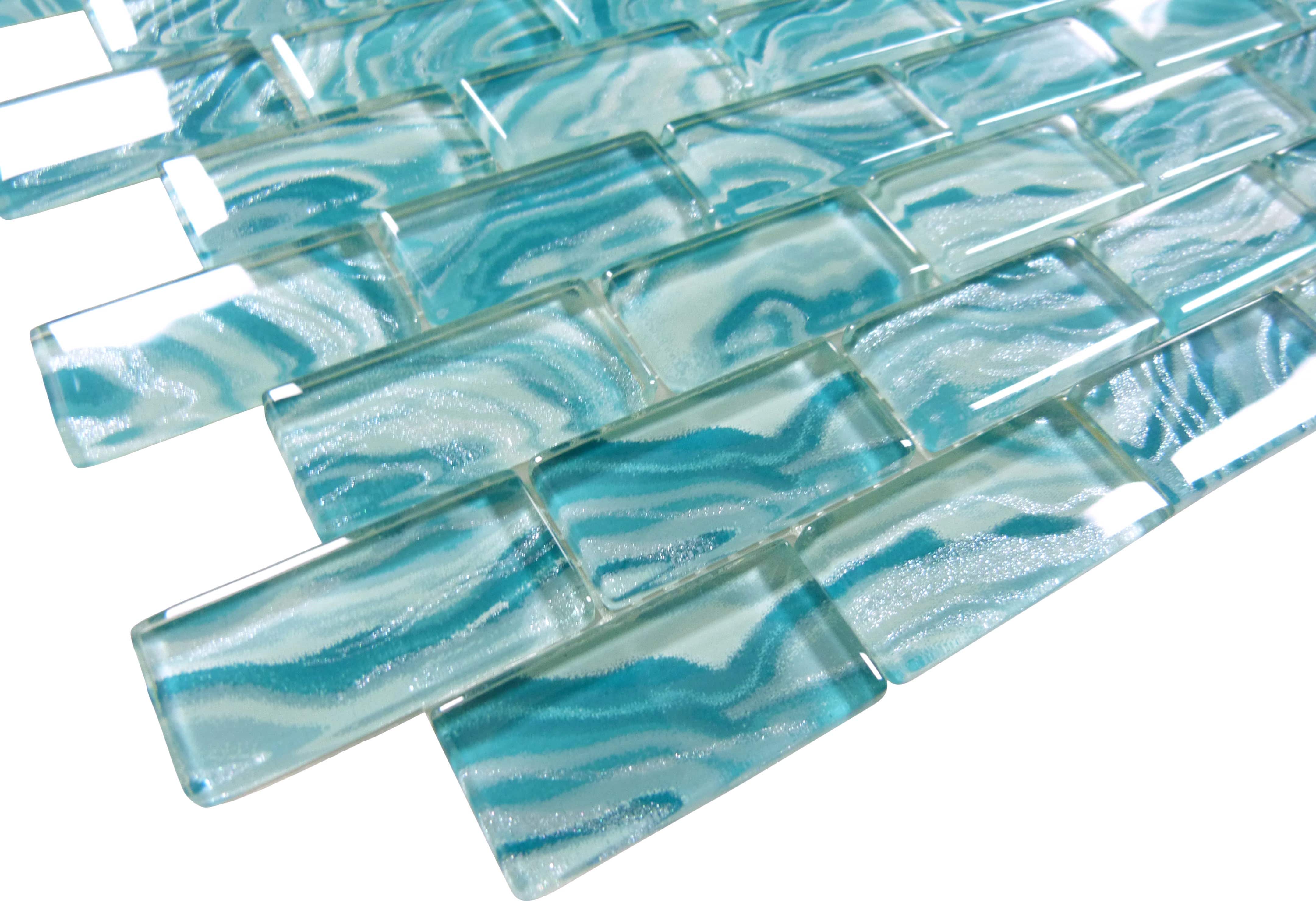 Oceanique High Tide Turquoise 1x2 Glossy Glass Tile Dynamic Surfaces