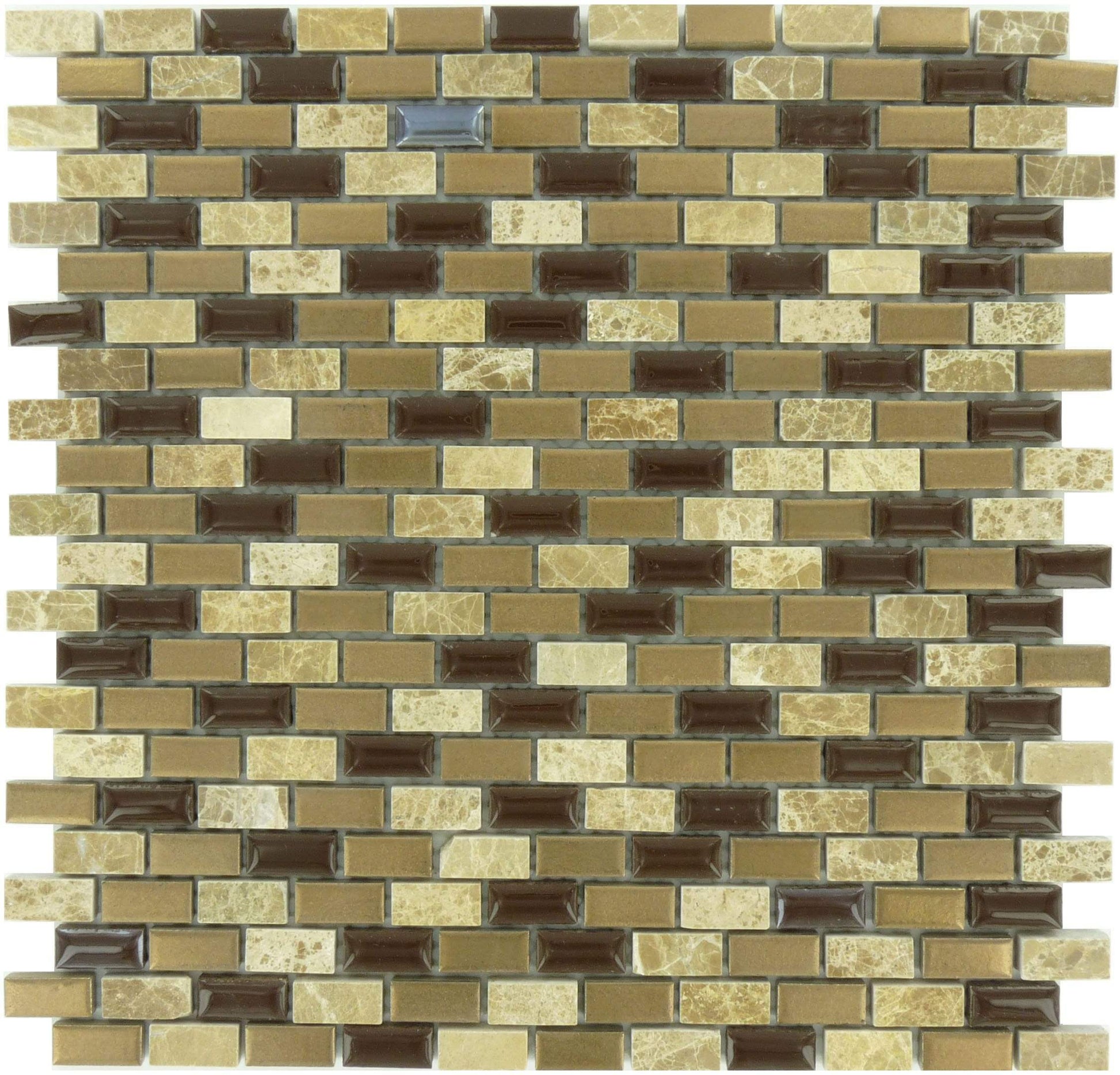 Porcello Autumn Acorns PBS-05 Brown 1/2x1 Stone and Porcelain Glossy Tile Euro Glass