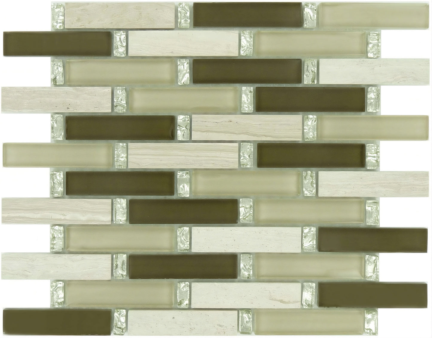 Herbal Garden Brown 1x4 Glass and Stone Glossy Tile Euro Glass