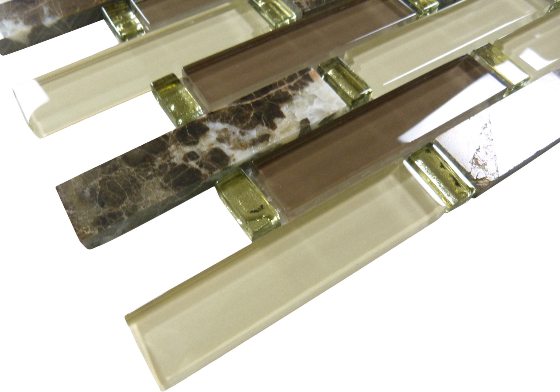 Crunched Walnut Brown 1x4 Glass and Stone Glossy Tile Euro Glass
