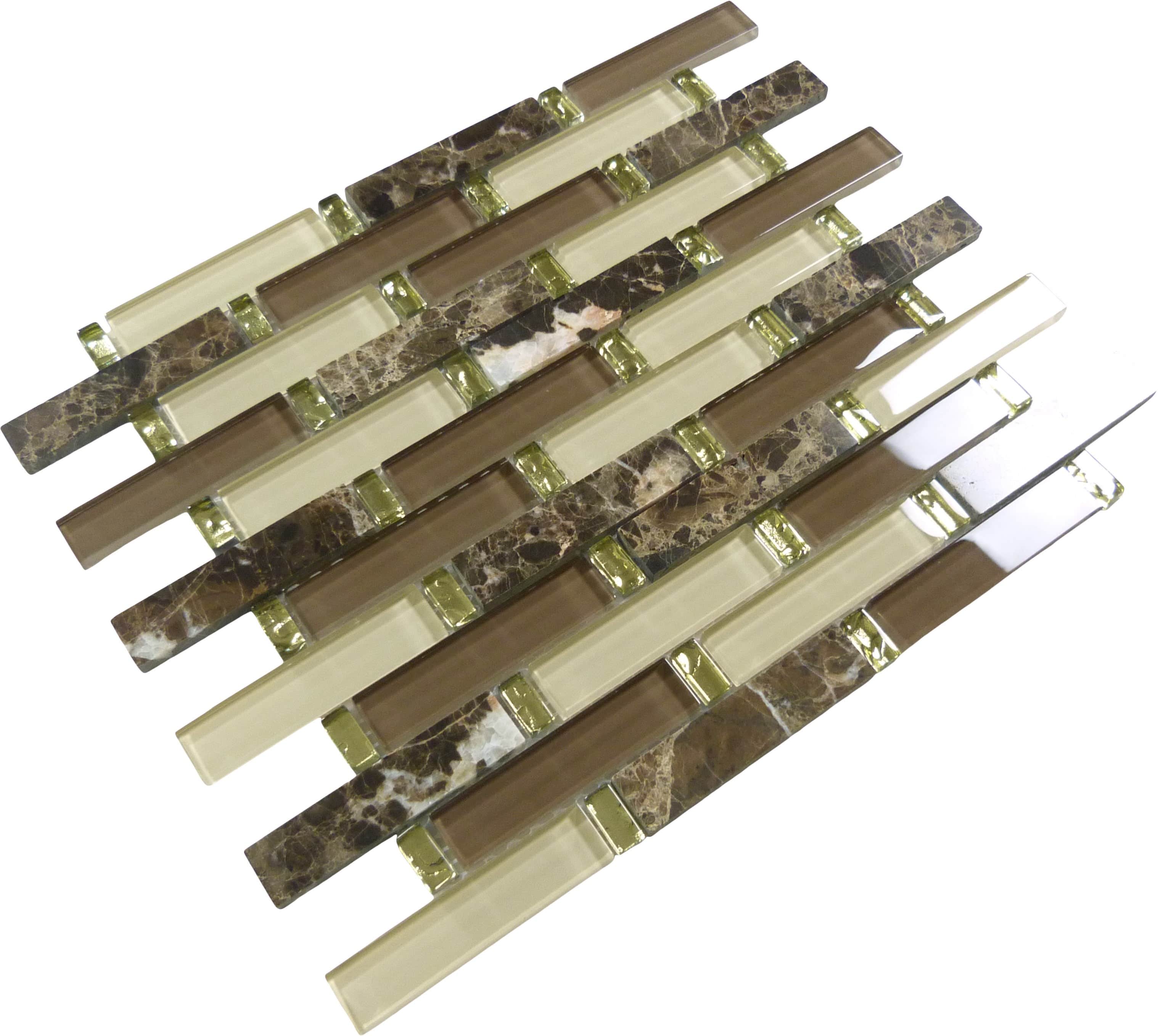 Crunched Walnut Brown 1x4 Glass and Stone Glossy Tile Euro Glass