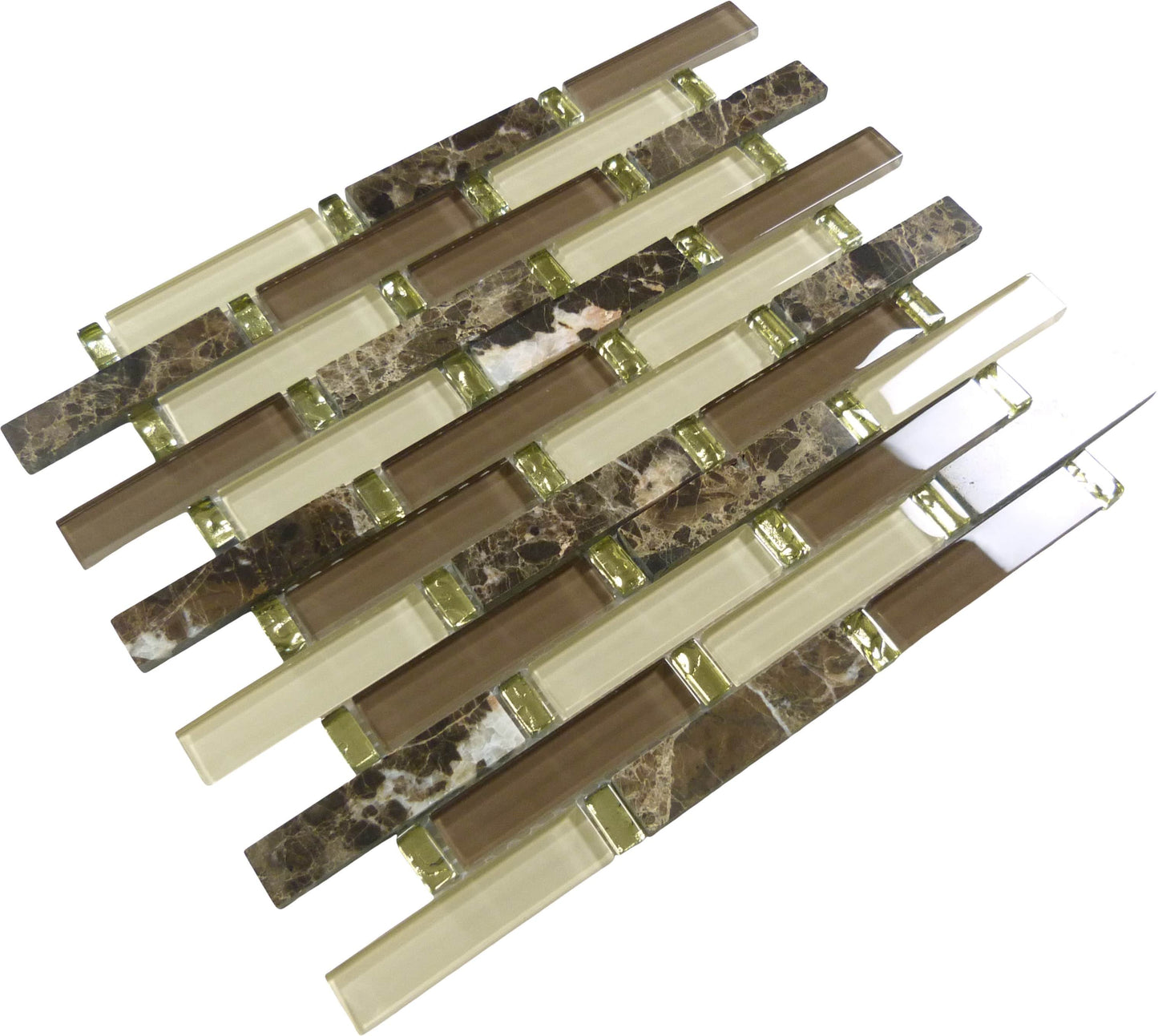 Crunched Walnut Brown 1x4 Glass and Stone Glossy Tile Euro Glass