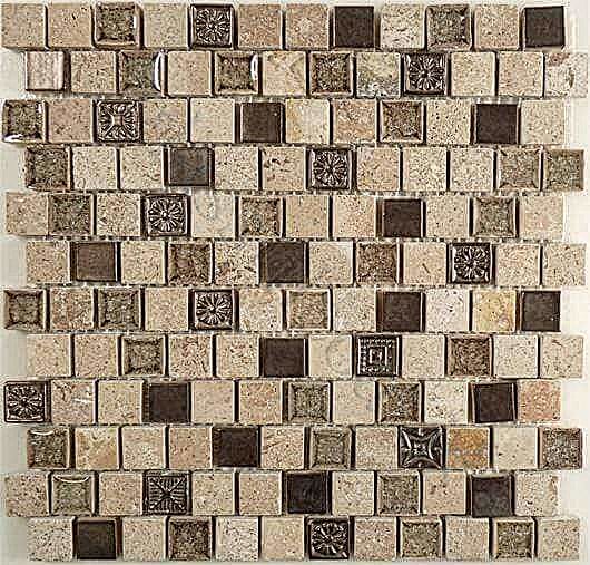 Offset Ashen Forest TS-923 Beige 7/8x7/8 Glass and Stone Polished Tile Euro Glass