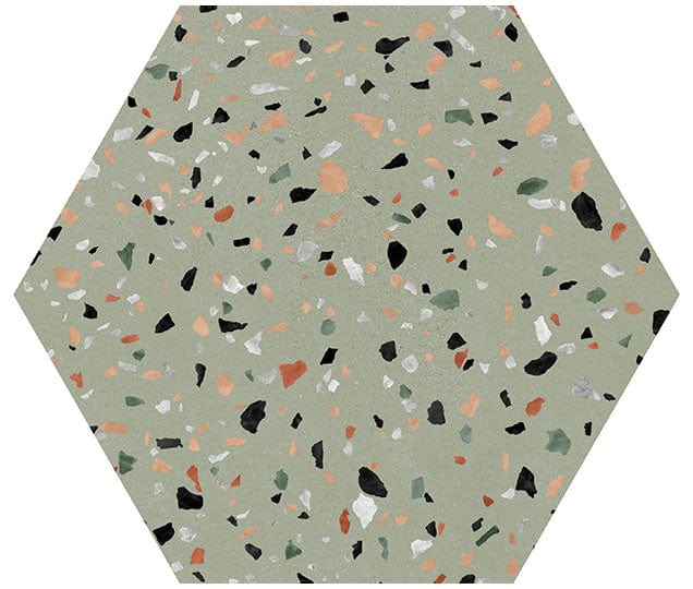 Abstract Salvia Green 8x9 Hexagon Matte Porcelain Tile Euro Glass