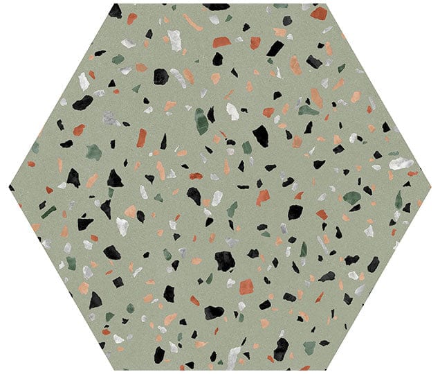 Abstract Salvia Green 8x9 Hexagon Matte Porcelain Tile Euro Glass