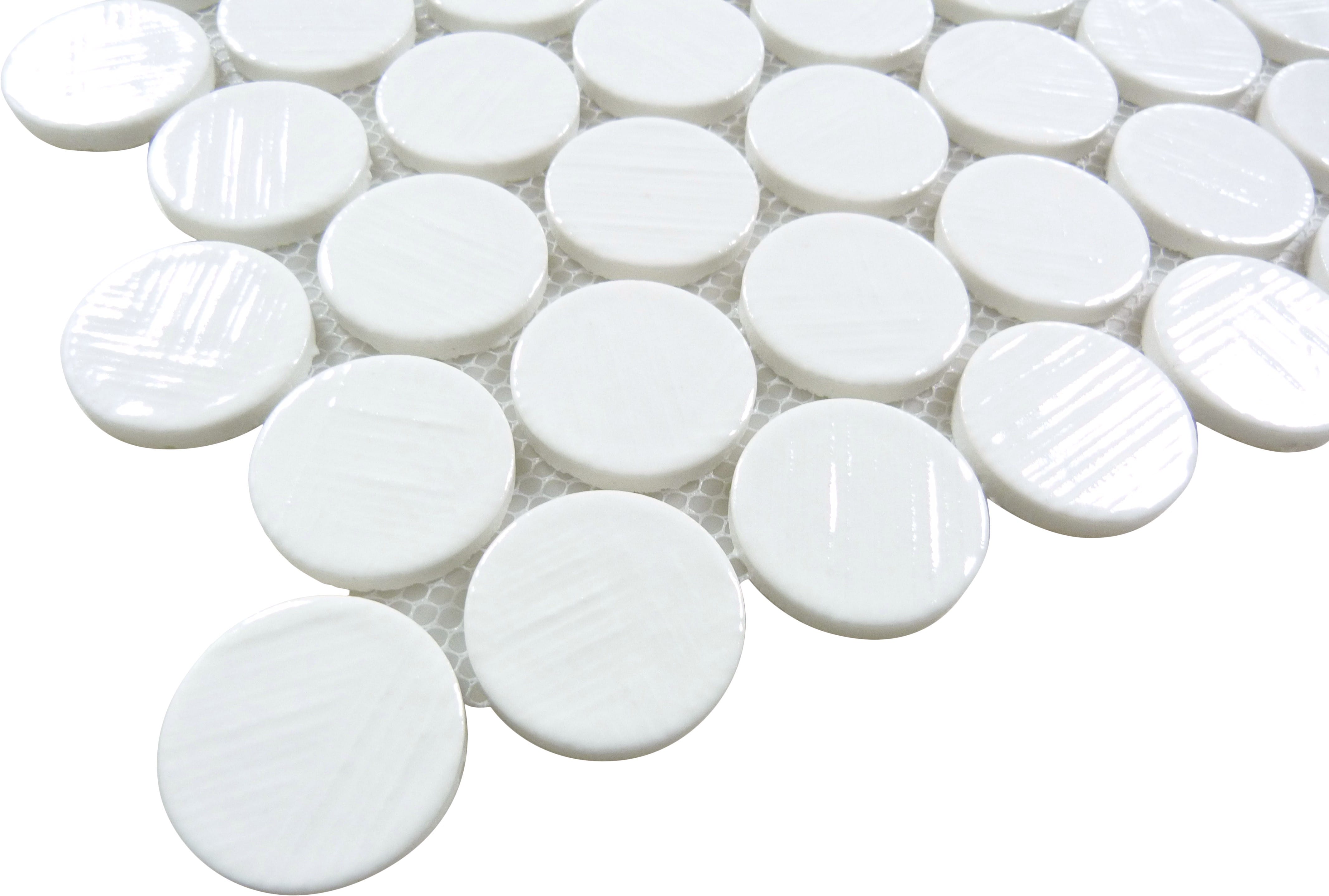 Alloway Kellen White Round Recycled Glossy Glass Tile Euro Glass