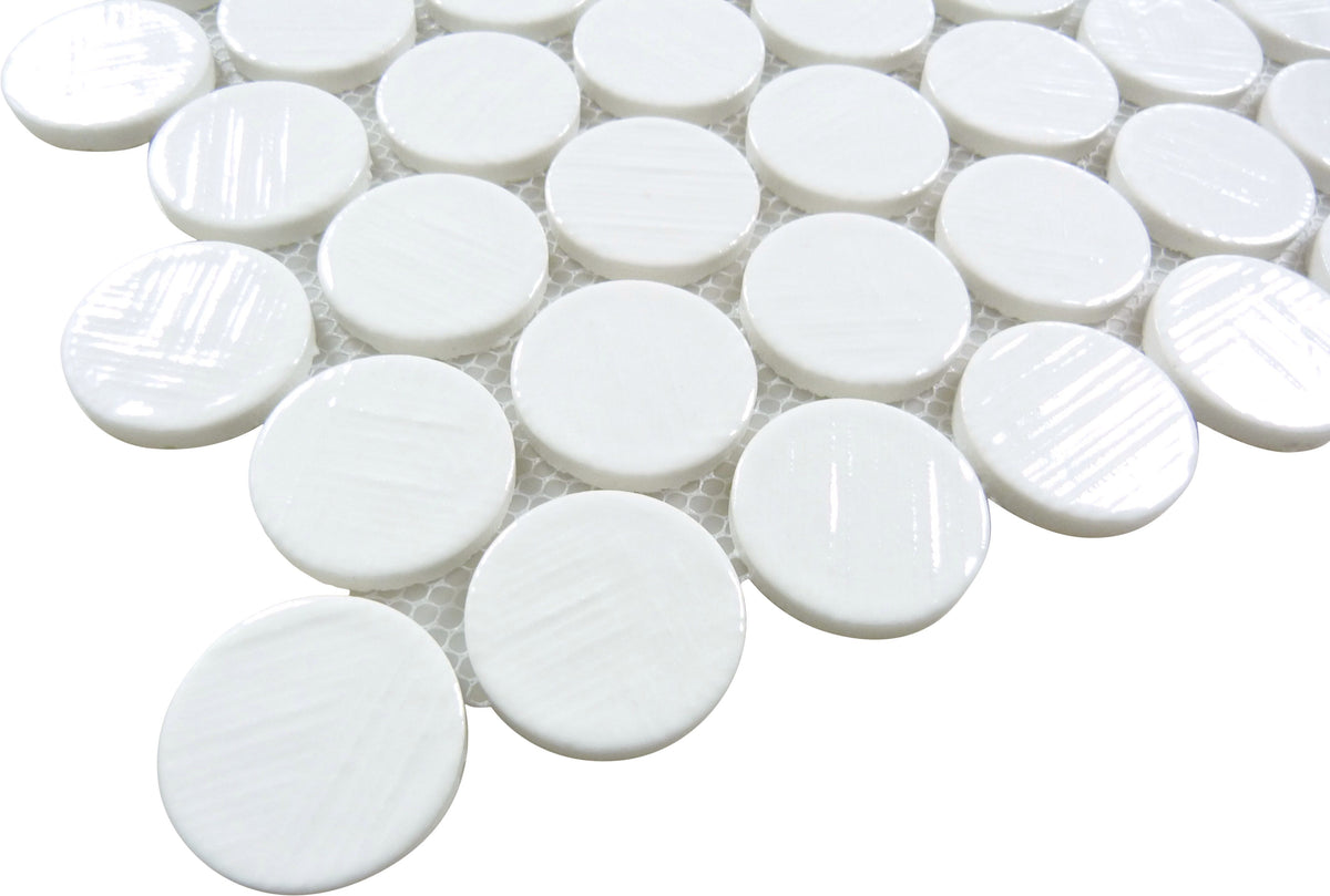 Alloway Kellen White Round Recycled Glossy Glass Tile Euro Glass