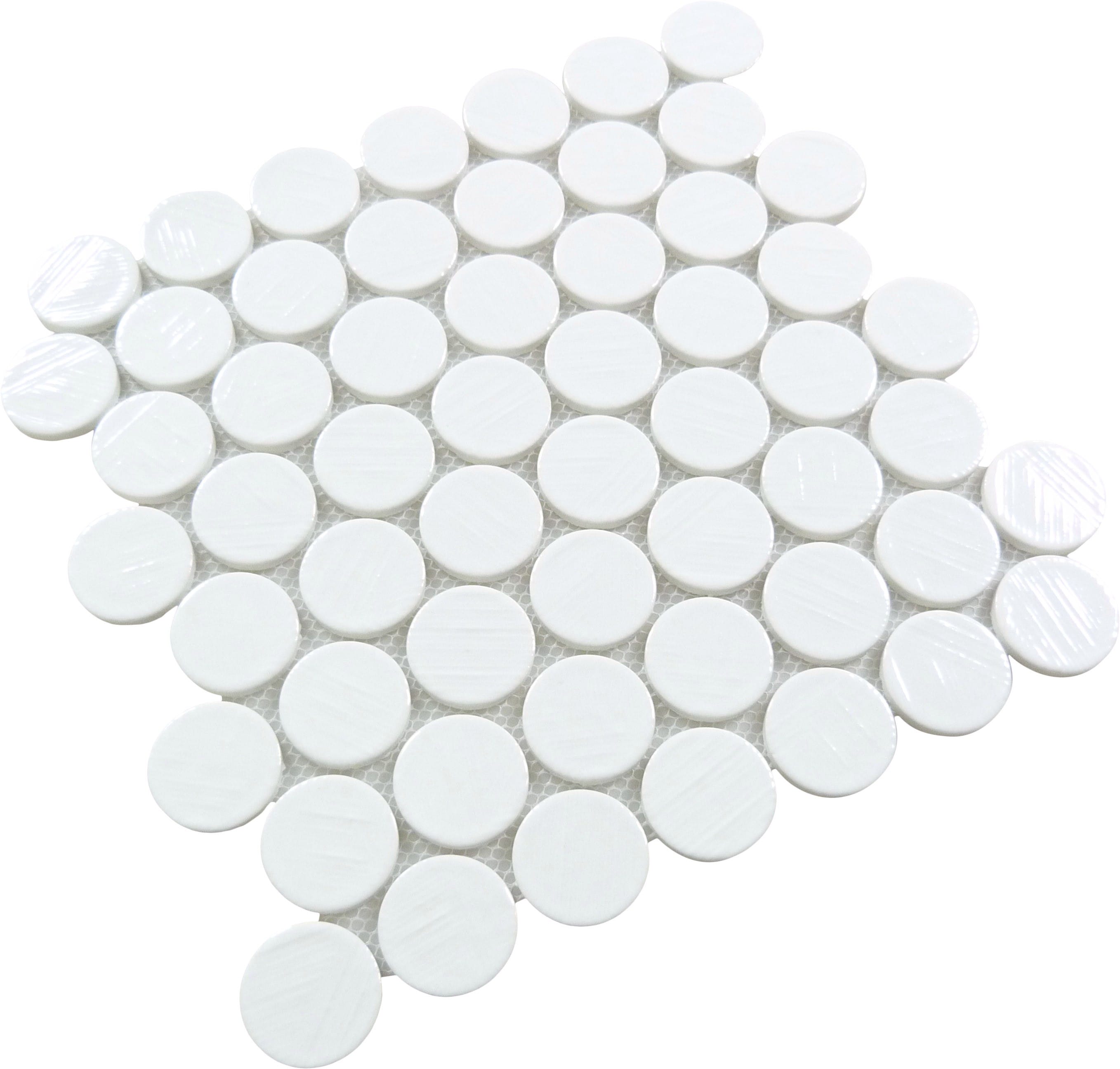 Alloway Kellen White Round Recycled Glossy Glass Tile Euro Glass