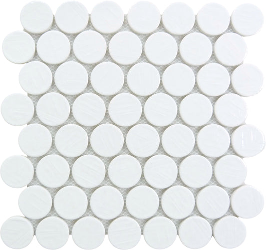 Alloway Kellen White Round Recycled Glossy Glass Tile Euro Glass
