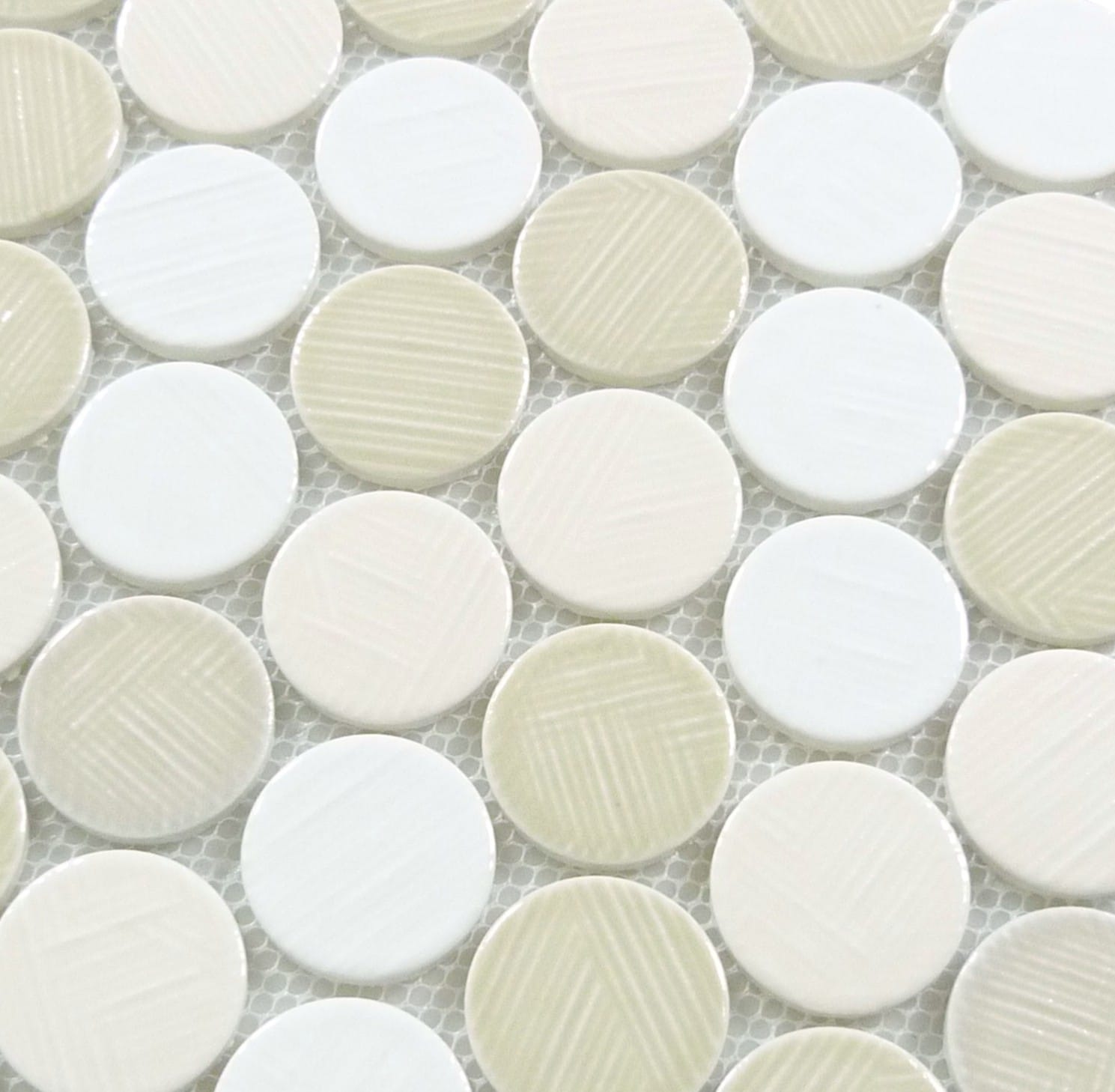 Alloway Mara Beige Round Recycled Glossy Glass Tile Euro Glass