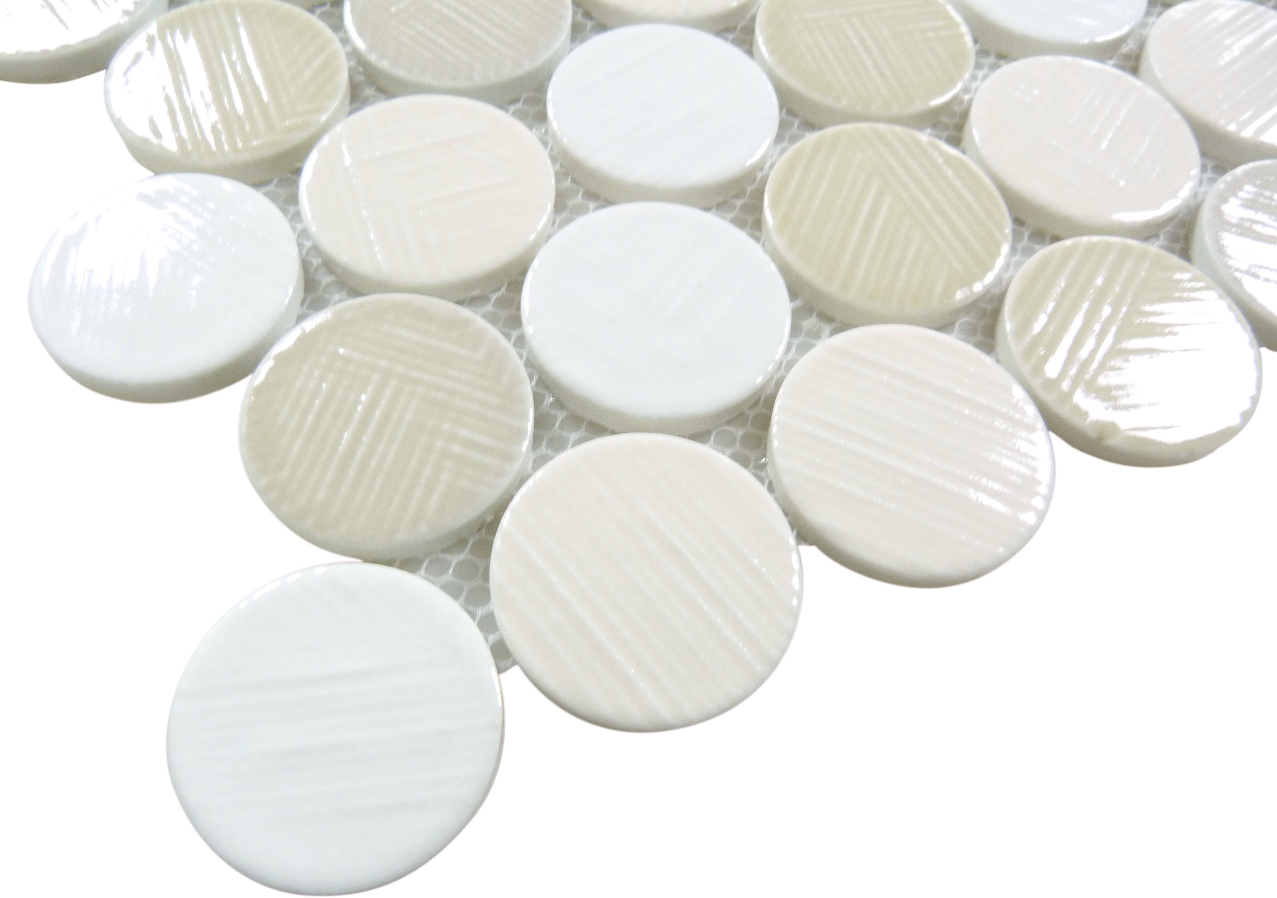 Alloway Mara Beige Round Recycled Glossy Glass Tile Euro Glass