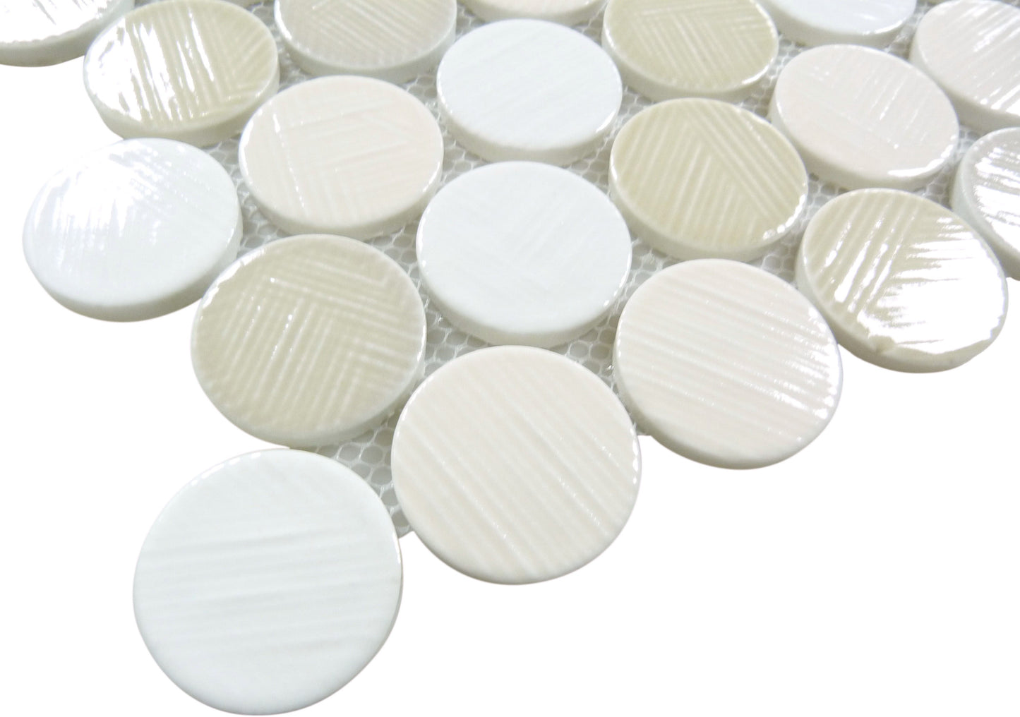 Alloway Mara Beige Round Recycled Glossy Glass Tile Euro Glass