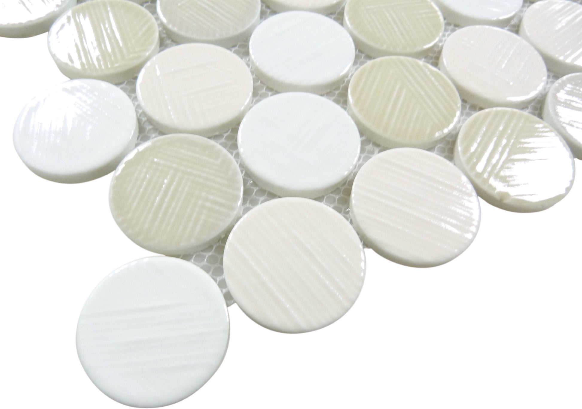 Alloway Mara Beige Round Recycled Glossy Glass Tile Euro Glass