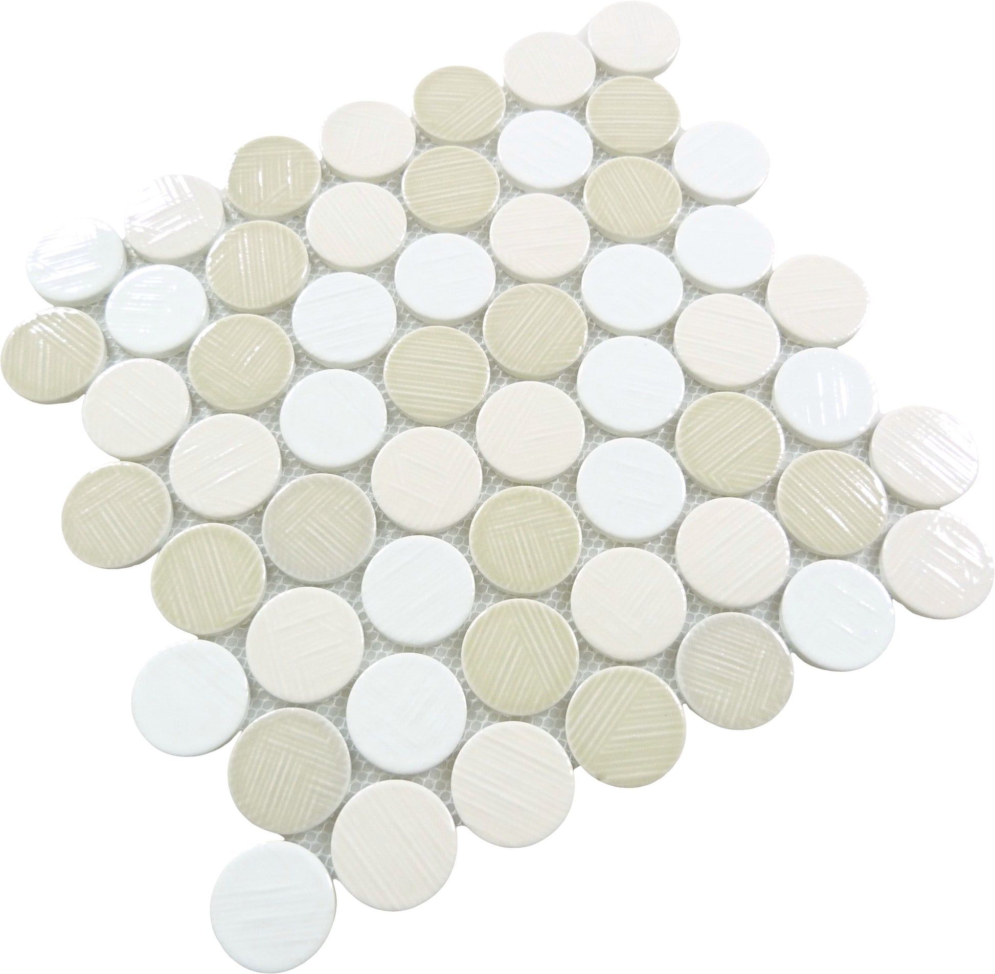 Alloway Mara Beige Round Recycled Glossy Glass Tile Euro Glass