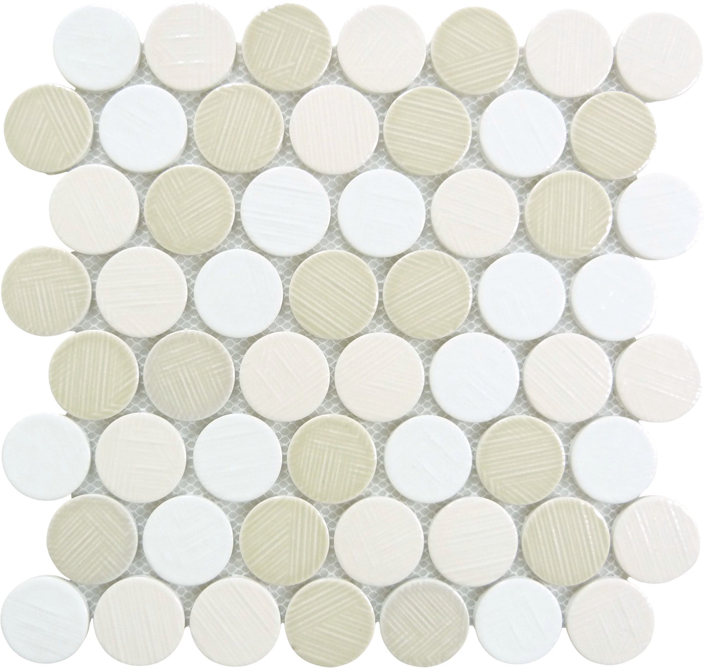 Alloway Mara Beige Round Recycled Glossy Glass Tile Euro Glass