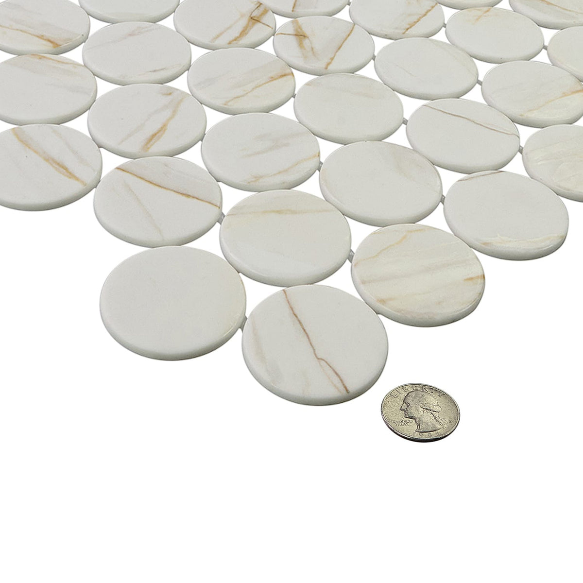 Calvari Breccia 2-Inch Round Recycled Glass Mosaic Tile Euro Glass