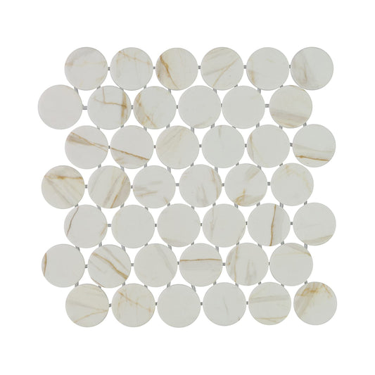 Calvari Breccia 2-Inch Round Recycled Glass Mosaic Tile Euro Glass